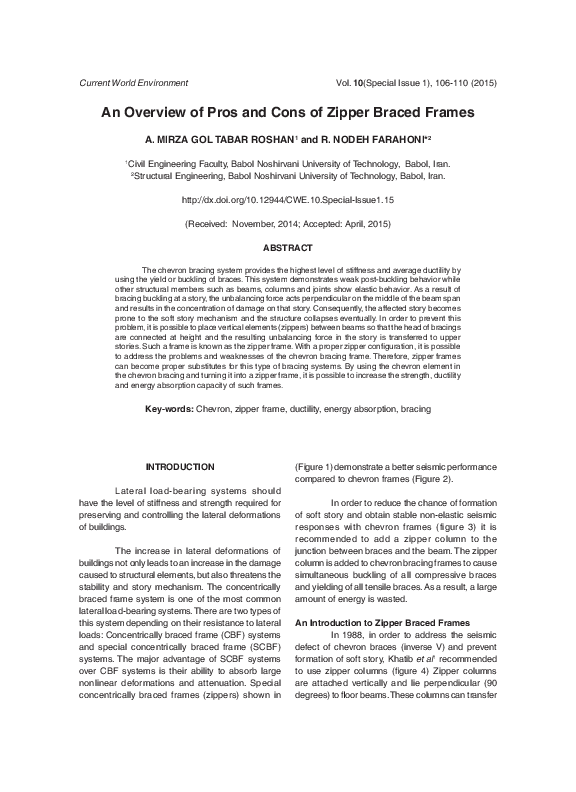 (PDF) An Overview of Pros and Cons of Zipper Braced Frames