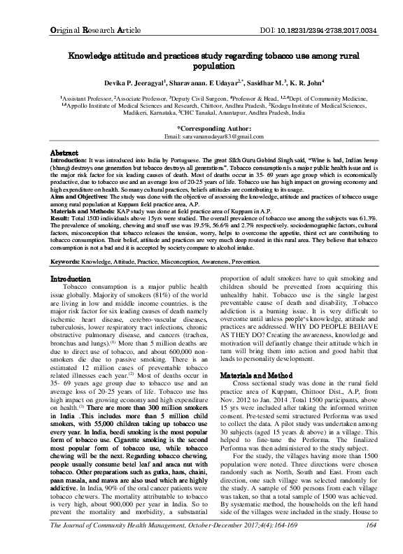 (PDF) Knowledge attitude and practices study regarding tobacco use ...