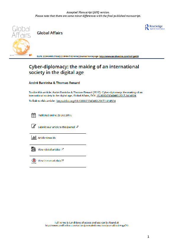 (PDF) Cyber-diplomacy: the making of an international society in the ...
