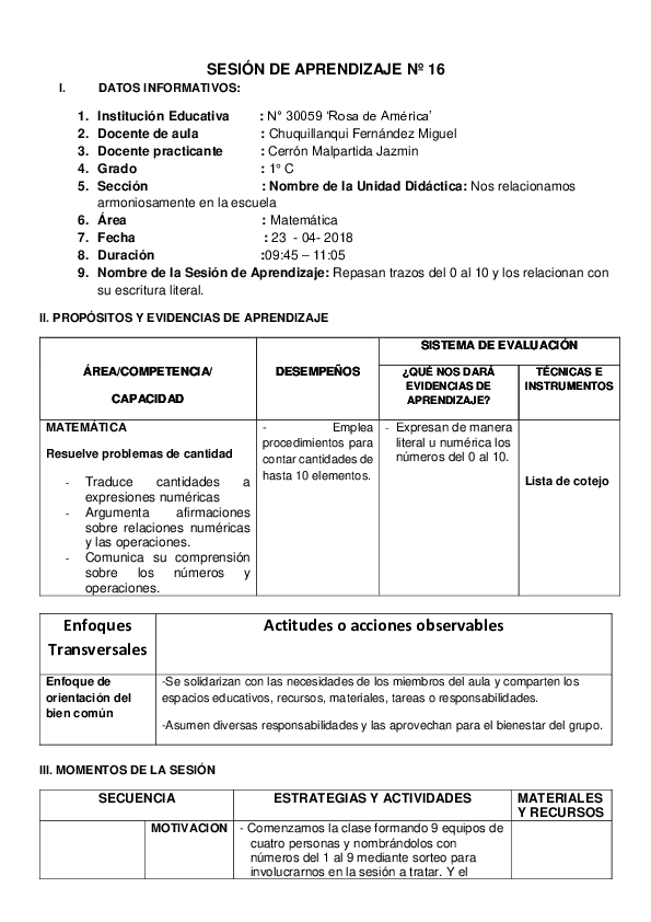 (DOC) SESIÓN DE APRENDIZAJE MATE