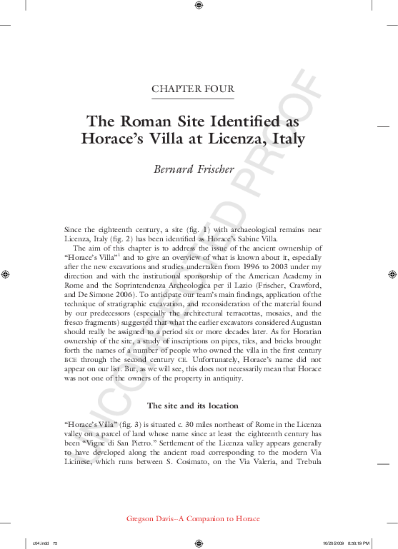 (PDF) The Roman site identified as Horace’s Villa at Licenza, Italy