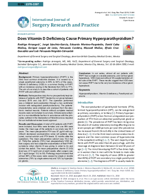 (PDF) Does Vitamin D Deficiency Cause Primary Hyperparathyroidism