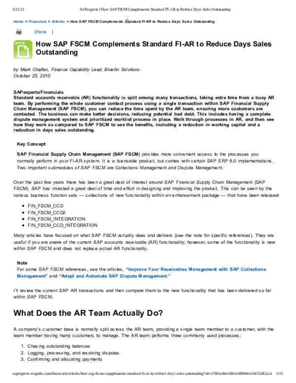 (PDF) Share | How SAP FSCM Complements Standard FI-­AR to Reduce Days ...