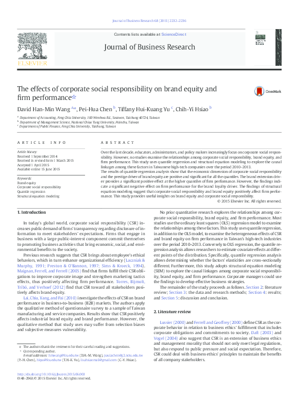 (PDF) The effects of corporate social responsibility on brand equity ...