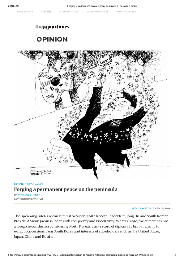 (PDF) Forging a permanent peace on the peninsula | Stephen R Nagy ...
