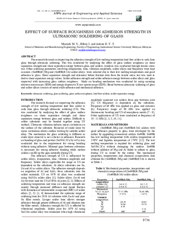 (PDF) Effect of Surface Roughness on Adhesion Strength in Ultrasonic ...