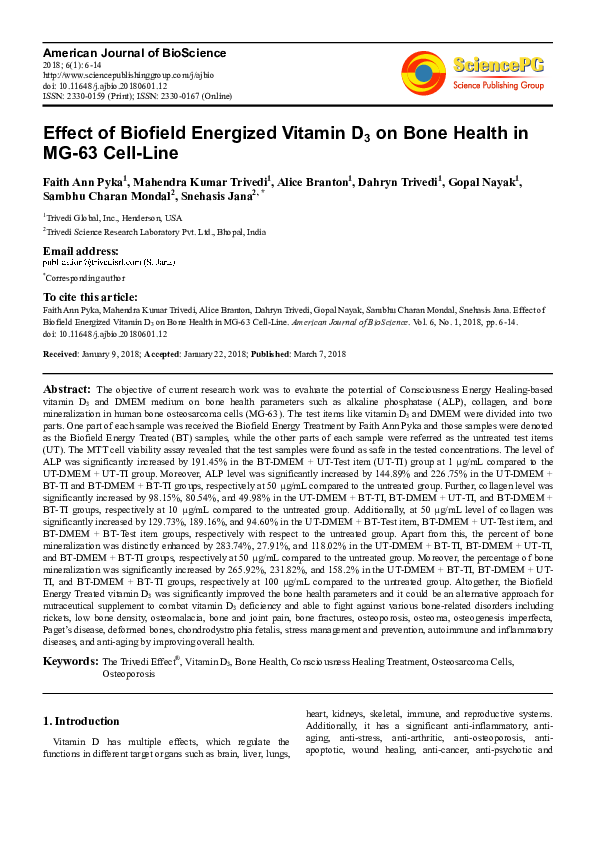 (PDF) Effect of Biofield Energized Vitamin D3 on Bone Health in MG-63 ...