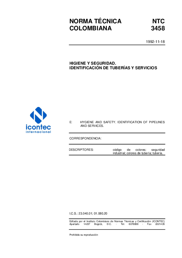 Pdf Norma Técnica Ntc Colombiana 3458 Higiene Y Seguridad