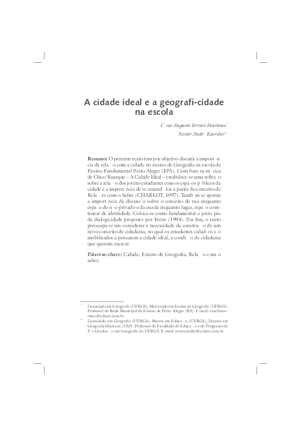 (PDF) A cidade ideal e a geografi-cidade na escola