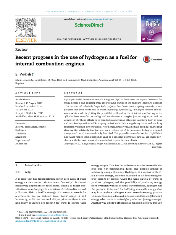 (PDF) Recent progress in the use of hydrogen as a fuel for internal ...