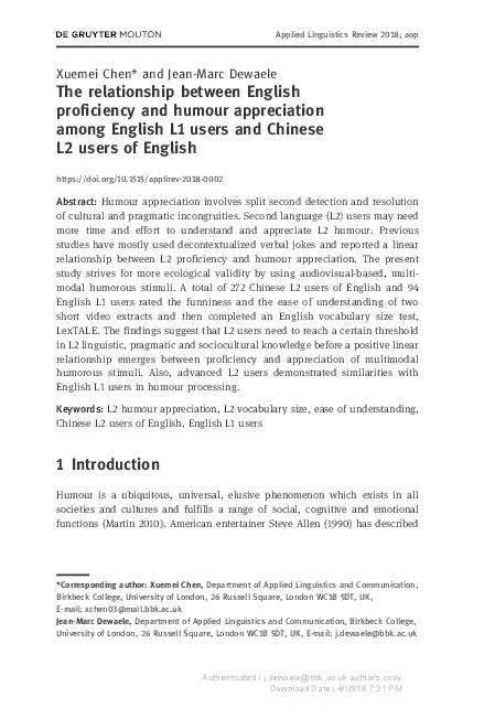 (PDF) The relationship between English proficiency and humour ...
