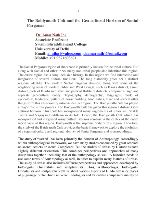 (DOC) The Baidyanath Cult and the Geo-cultural Horizon of Santal ...