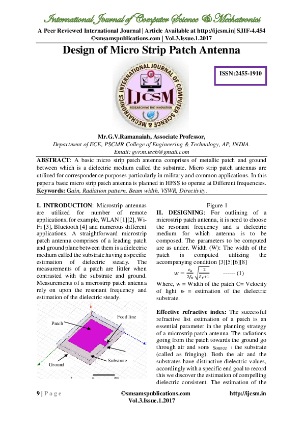 (PDF) Design of Micro Strip Patch Antenna