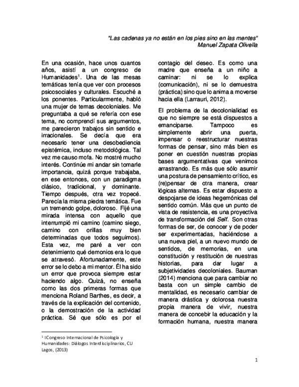 Pensar decolonial en la educación