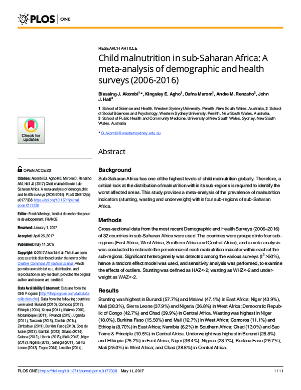 (PDF) Child malnutrition in sub-Saharan Africa: A meta-analysis of ...