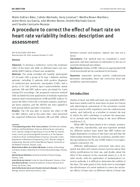 (PDF) A procedure to correct the effect of heart rate on heart rate ...