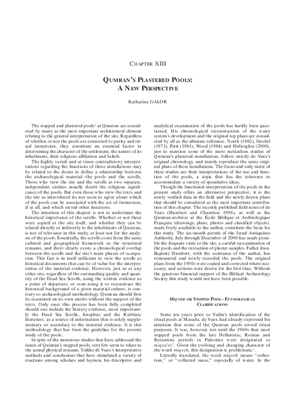 First page of “Qumran’s Plastered Pools: A New Perspective”