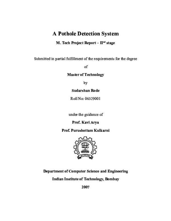 (PDF) A Pothole Detection System M. Tech Project Report – II nd stage