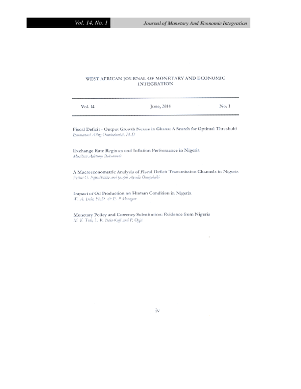 (PDF) EXCHANGE RATE REGIMES AND INFLATION PERFORMANCE IN NIGERIA