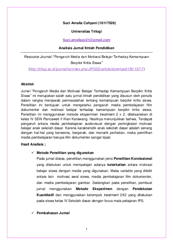 Doc Analisis Jurnal Ilmu Pendidikan Suci Amalia Cahyani Academia Edu