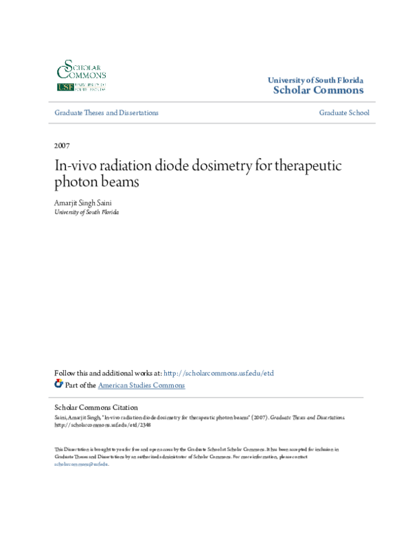 (PDF) In-vivo radiation diode dosimetry for therapeutic photon beams