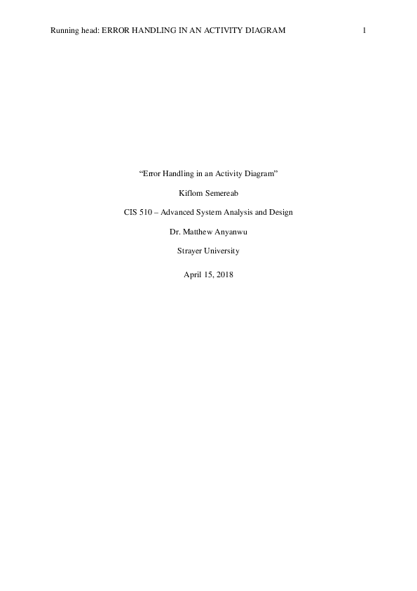 (DOC) " Error Handling in an Activity Diagram " Kiflom Semereab CIS 510 ...