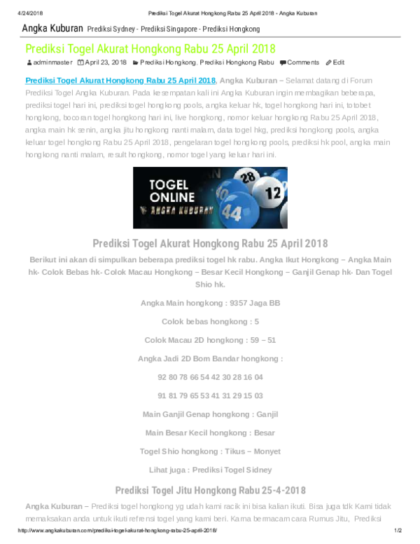 Pdf Prediksi Togel Akurat Hongkong Rabu 25 April 2018 Angka Kuburan Pdf Tanti Febi Academia Edu
