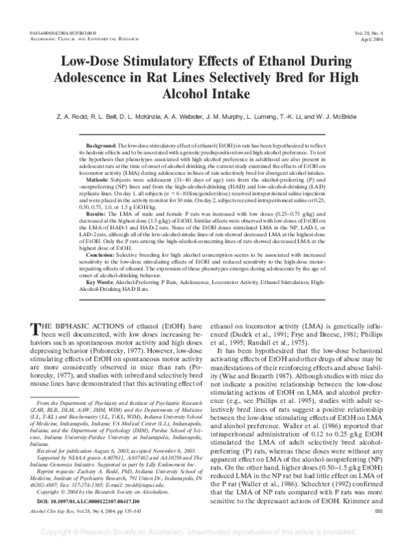 (PDF) Low-Dose Stimulatory Effects of Ethanol During Adolescence in Rat ...