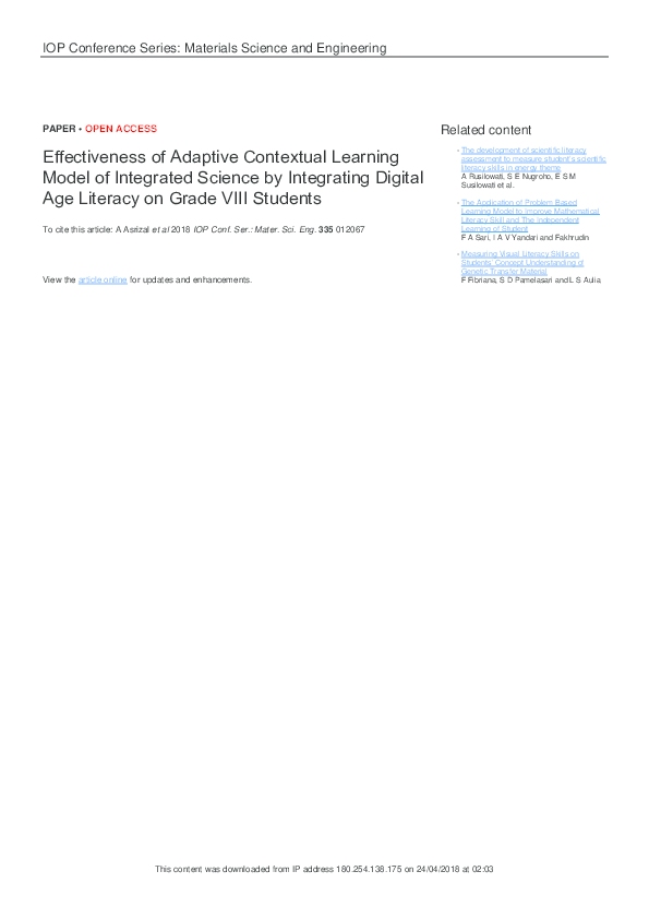 (PDF) Effectiveness of Adaptive Contextual Learning Model of Integrated ...
