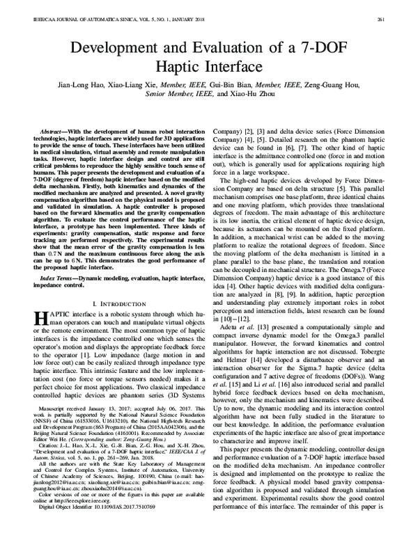 (PDF) Development and Evaluation of a 7-DOF Haptic Interface