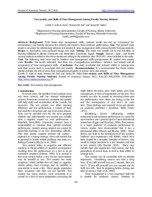 (PDF) Test anxiety, and Skills of Time Management Among