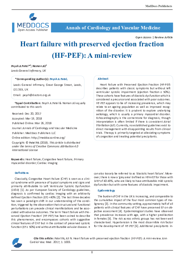 (PDF) Heart failure with preserved ejection fraction (HF-PEF): A mini ...