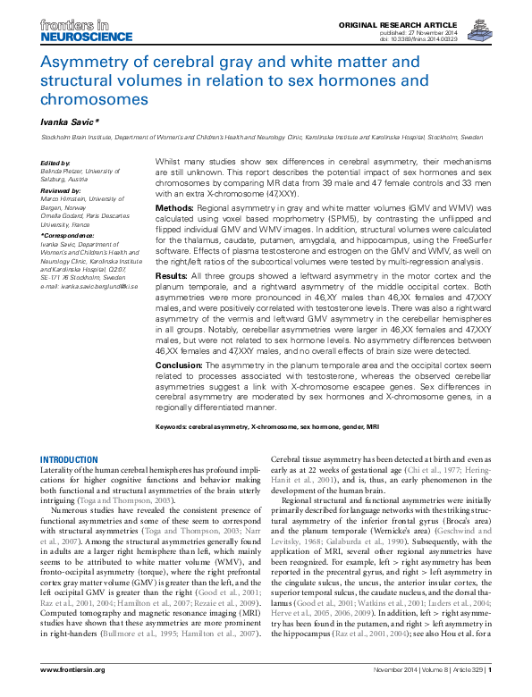 (PDF) Asymmetry of cerebral gray and white matter and structural ...