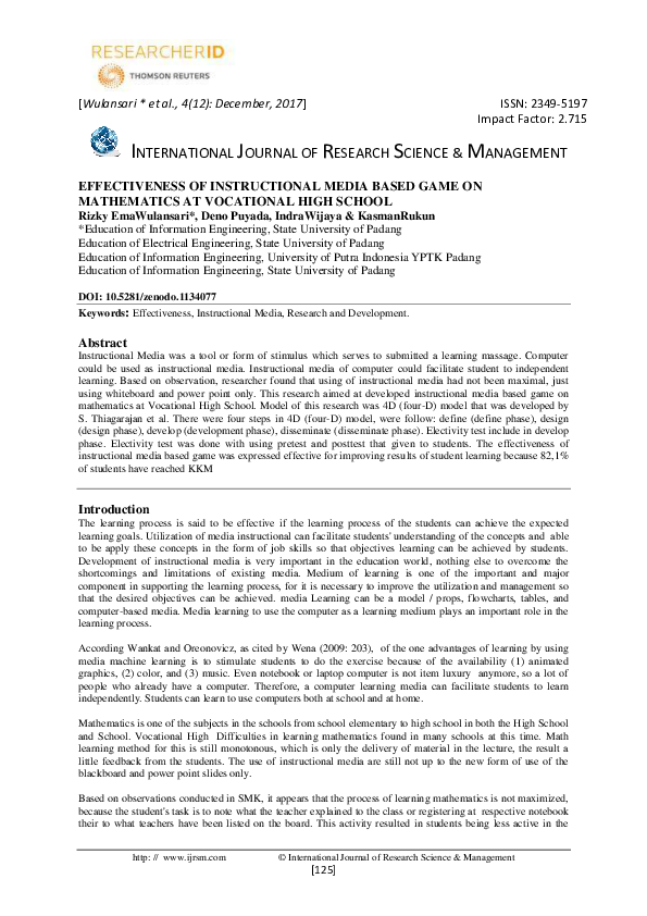 (PDF) EFFECTIVENESS OF INSTRUCTIONAL MEDIA BASED GAME ON MATHEMATICS AT ...
