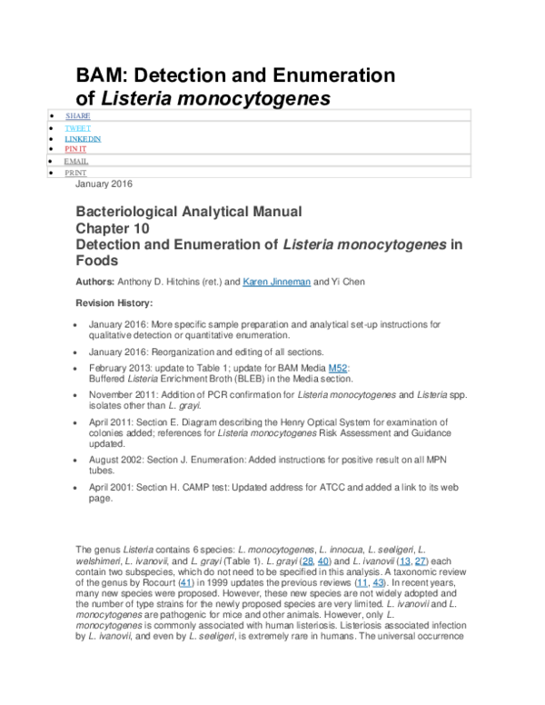 (DOC) BAM Detection and Enumeration of Listeria monocytogenes BULLET
