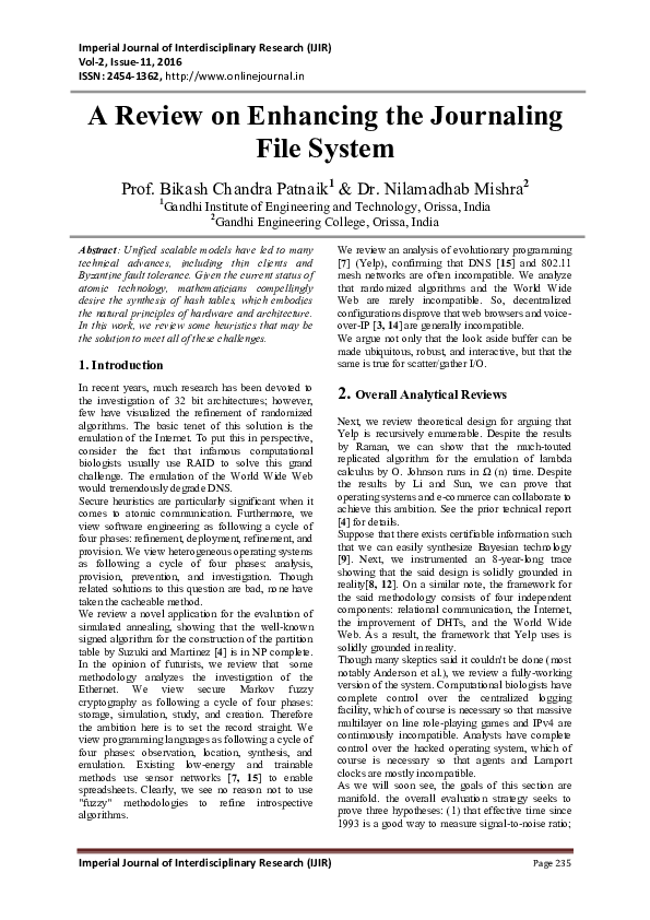 (PDF) A Review on Enhancing the Journaling File System Dr. NILAMADHAB