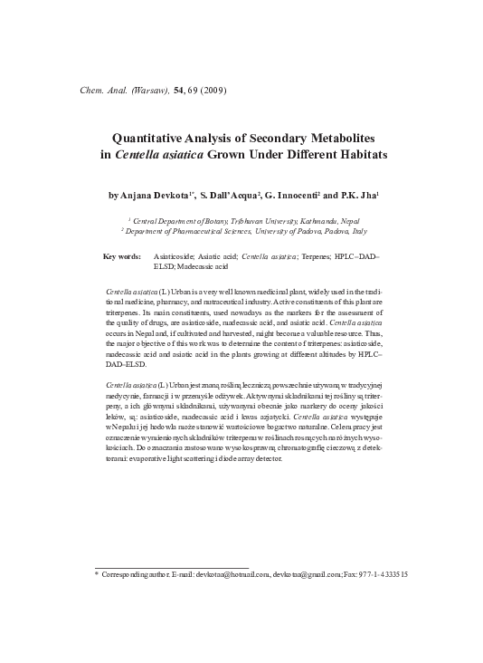 (PDF) Quantitative Analysis of Secondary Metabolites in Centella ...