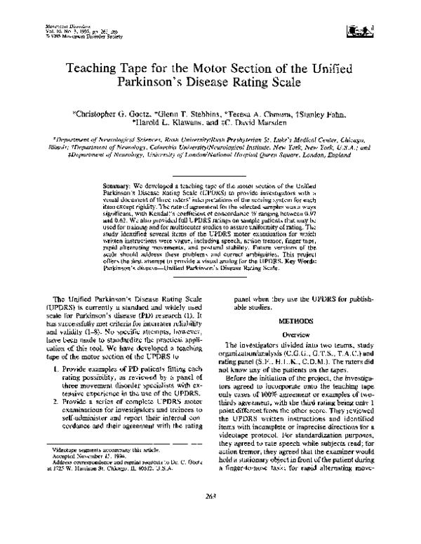 (PDF) Teaching tape for the motor section of the unified Parkinson's ...