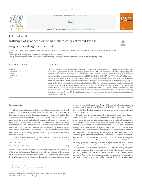(PDF) Influence of graphene oxide in a chemically activated fly ash