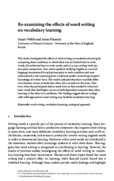 (PDF) Re-examining the effects of word writing on vocabulary learning