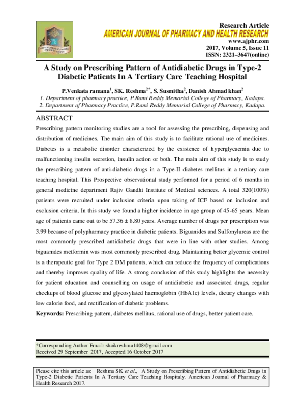 (PDF) A Study on Prescribing Pattern of Antidiabetic Drugs in Type-2 ...