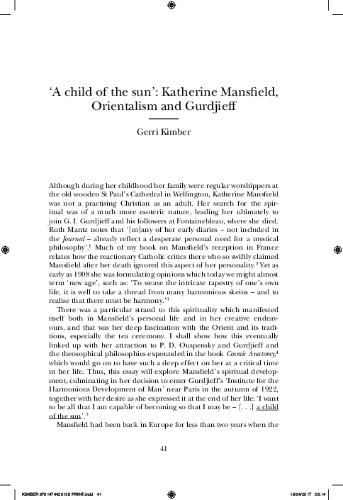 Pdf A Child Of The Sun Katherine Mansfield Orientalism And Gurdjieff Gerri Kimber Academia Edu