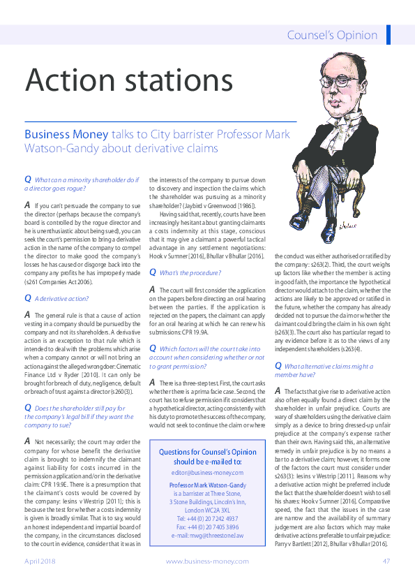 Derivative claims personal injury picture