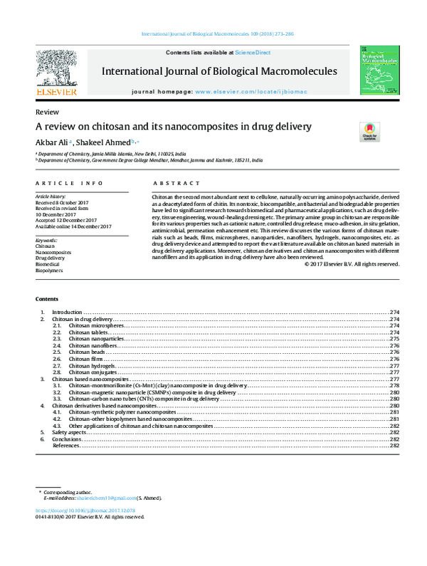 (PDF) A review on chitosan and its nanocomposites in drug delivery