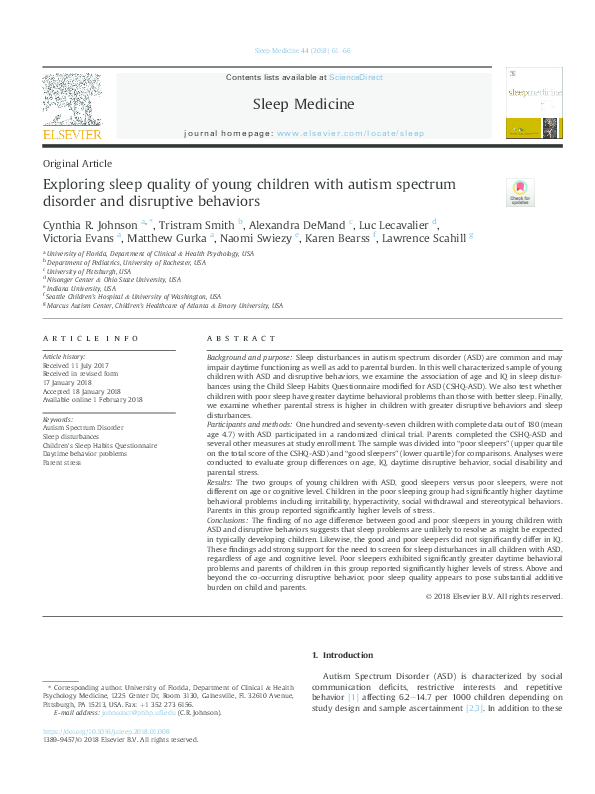 (PDF) Exploring sleep quality of young children with autism spectrum ...