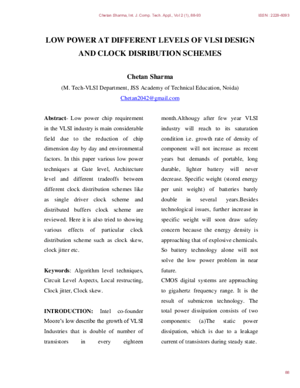 (PDF) LOW POWER AT DIFFERENT LEVELS OF VLSI DESIGN AND CLOCK ...