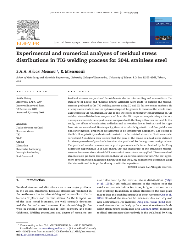 (PDF) Experimental and numerical analyses of residual stress ...