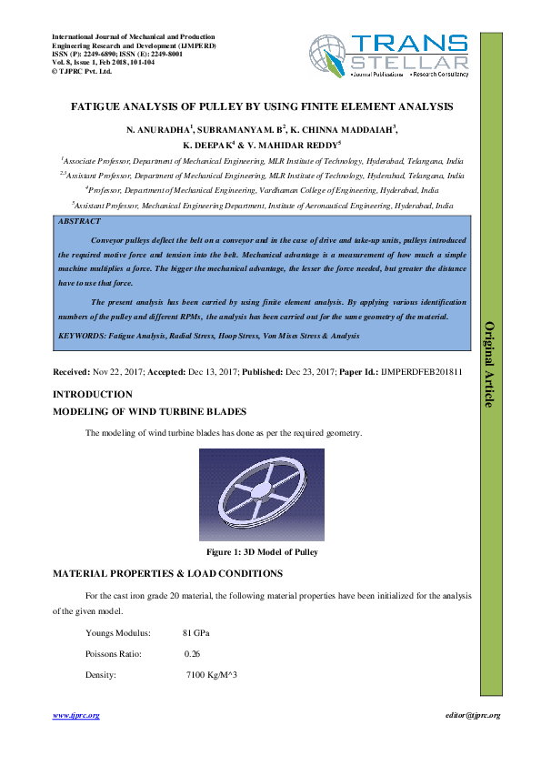 (PDF) FATIGUE ANALYSIS OF PULLEY BY USING FINITE ELEMENT ANALYSIS