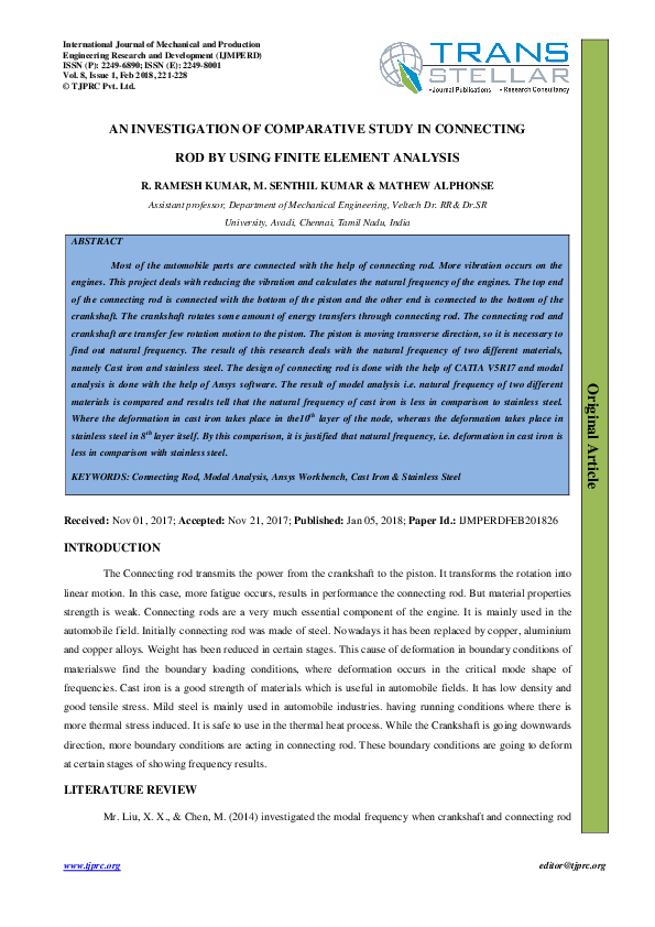 (PDF) AN INVESTIGATION OF COMPARATIVE STUDY IN CONNECTING ROD BY USING ...