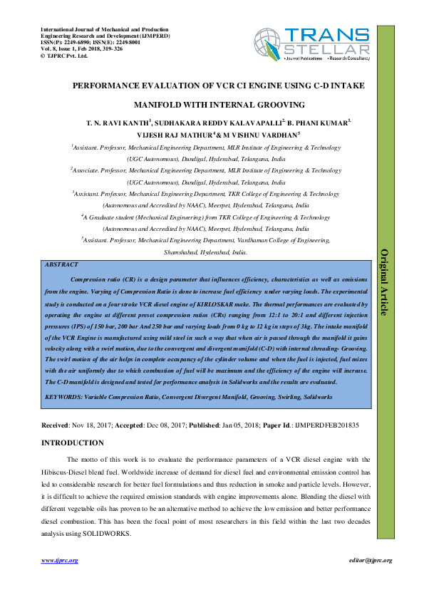(PDF) PERFORMANCE EVALUATION OF VCR CI ENGINE USING C-D INTAKE MANIFOLD ...